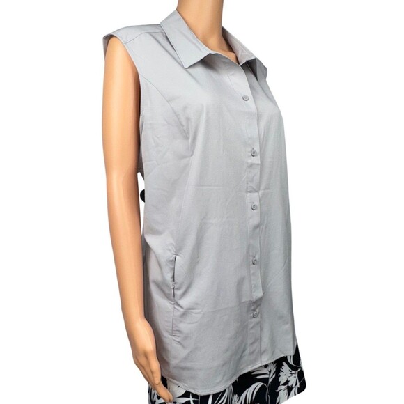 Eddie Bauer Womens X-Large Stretch Gray Button Front Sleeveless Tech Shirt New - Picture 4 of 10